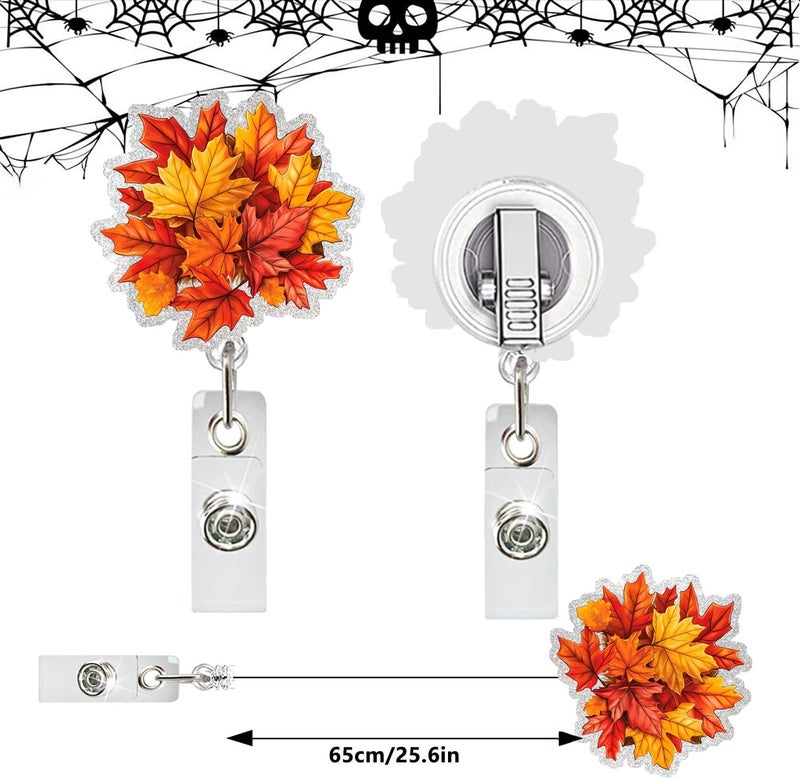 NSSHEL Autumn Leaves Badge Reel Retractable Badge Holder with Alligator Clip Fall Acrylic ID Name Card Scroll Red Maple Leave Badge Clips Designs for Student Teacher Office School Worker Nurse Decoration - Image 4